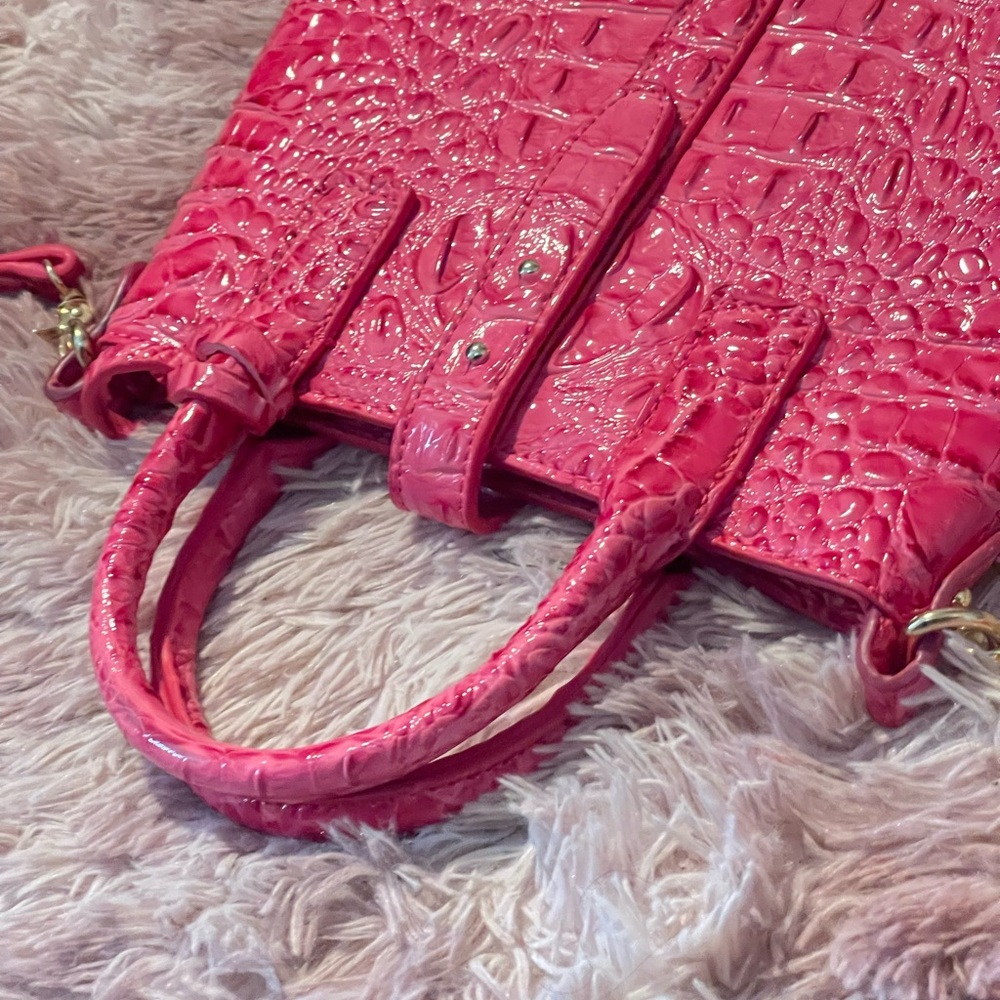 Hot Pink Croc Embossed Satchel Bag | Luxury Statement‎ Handbag | Crossbody Purse - Picture 5 of 10